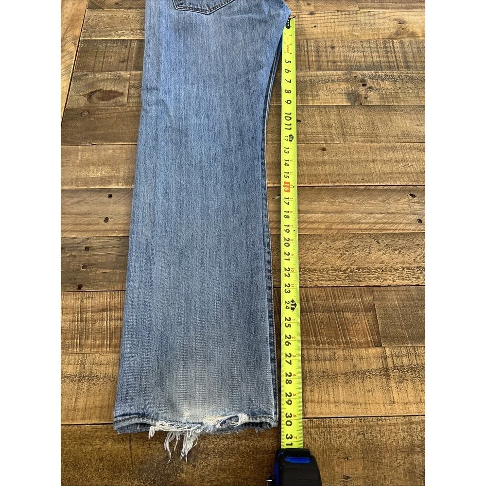 Levis 501 Jeans Mens 34x32 (Act 34x30.5) Blue Button Fly Distressed Straight Cut